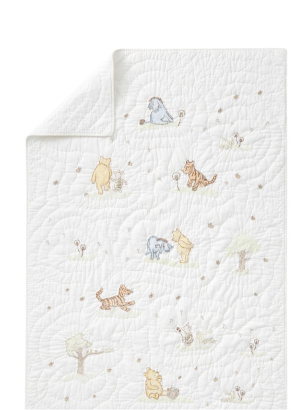 White Winnie the Pooh Baby Quilt - Soft Embroidered Nursery Blanket